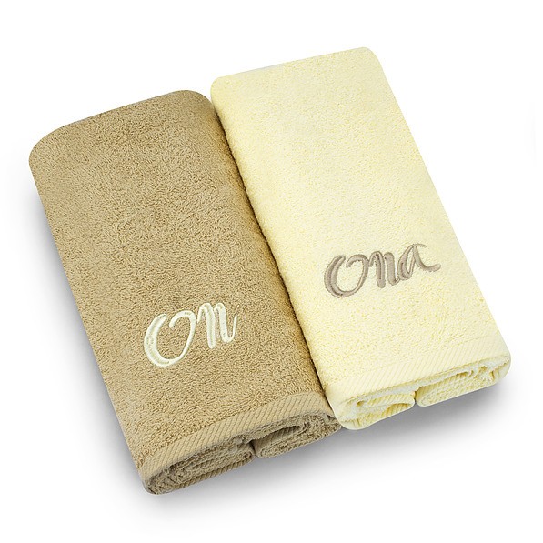 Komplet ręczników łazienkowych bawełnianych MISS LUCY ONA I ON KREMOWYCH 140 x 70 cm 2 szt.