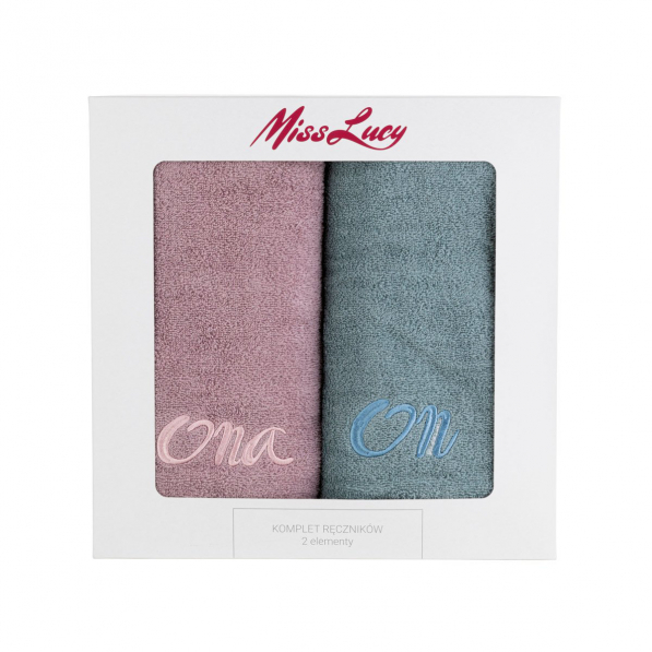 Ręczniki łazienkowe bawełniane MISS LUCY ONA I ON MIĘTOWO-RÓŻOWE 70 x 140 cm 2 szt.