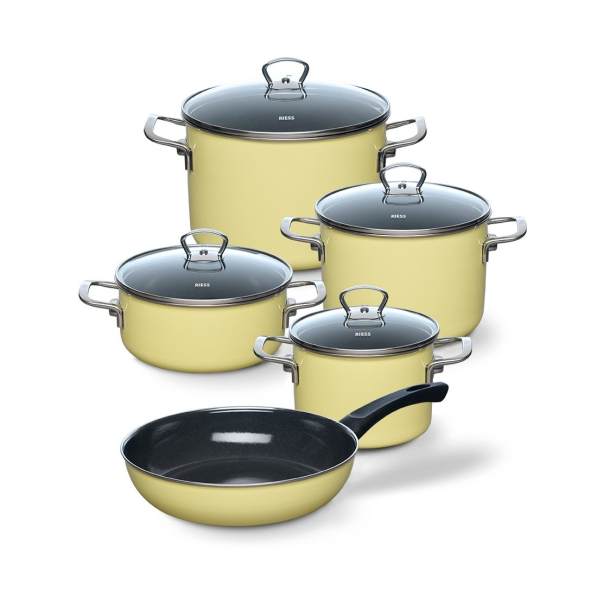 RIESS Lemon - zestaw 4 garnków ceramicznych z pokrywkami i patelnią