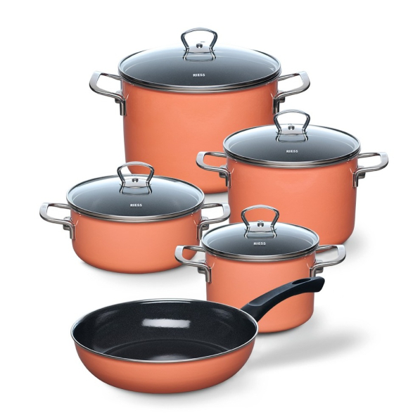 RIESS Mango - zestaw 4 garnków ceramicznych z pokrywkami i patelnią