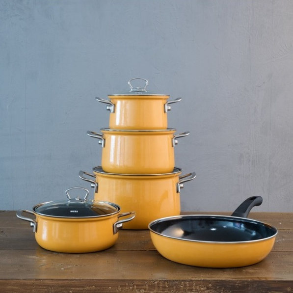 RIESS Orange - zestaw 4 garnków ceramicznych z pokrywkami i patelnią