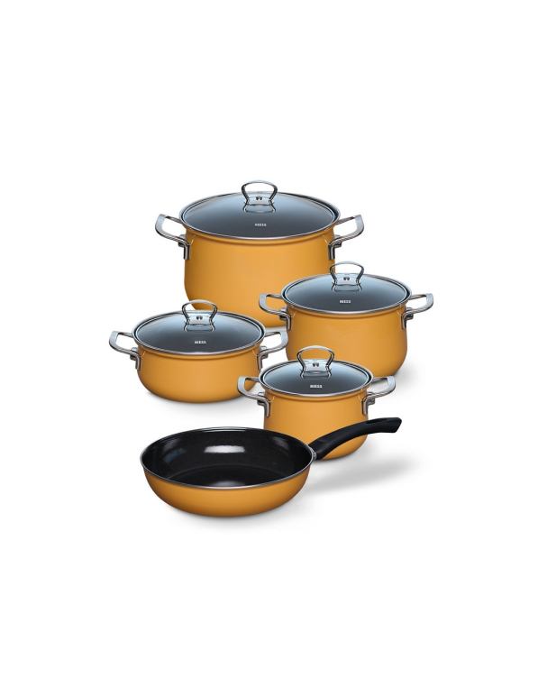 RIESS Orange - zestaw 4 garnków ceramicznych z pokrywkami i patelnią
