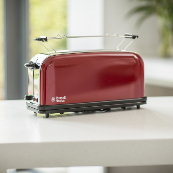 RUSSELL HOBBS Colours Plus Flame Red Long Slot 1000 W czerwony - toster / opiekacz do kanapek elektryczny ze stali nierdzewnej