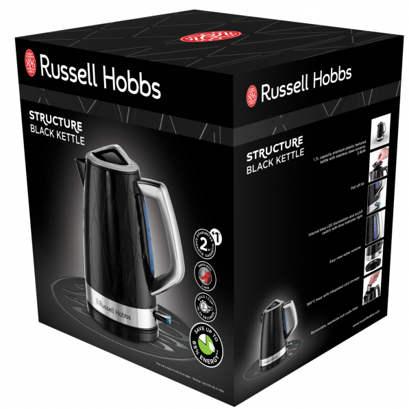 RUSSELL HOBBS Structure Black 1,7 l - czajnik elektryczny bezprzewodowy plastikowy