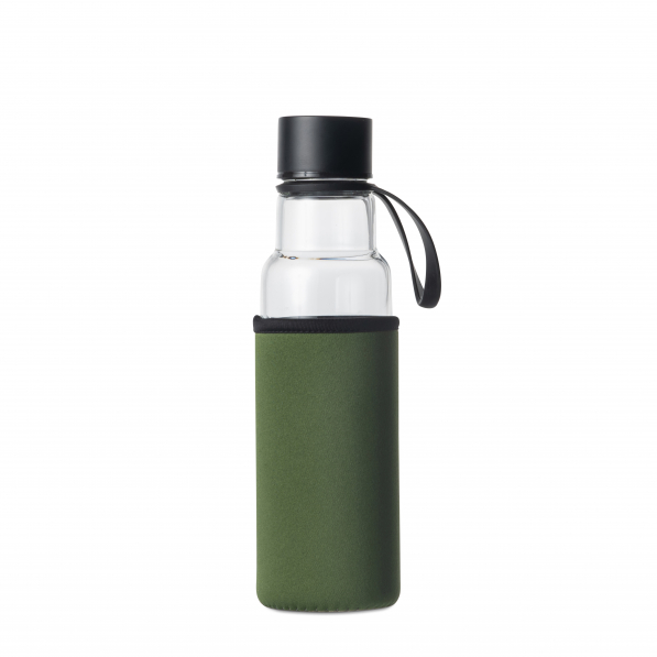SAGAFORM To Go 0,6 l zielona - butelka na wodę szklana z pokrowcem