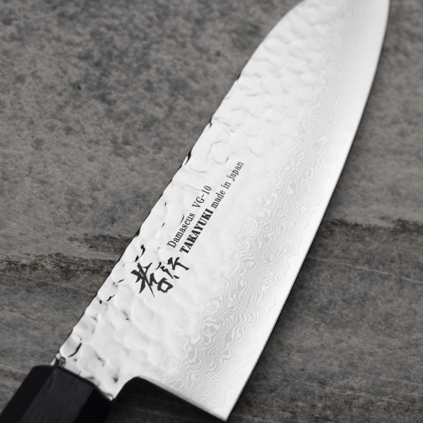 SAKAI TAKAYUKI Nanairo Blue 17 cm - nóż japoński Santoku ze stali damasceńskiej