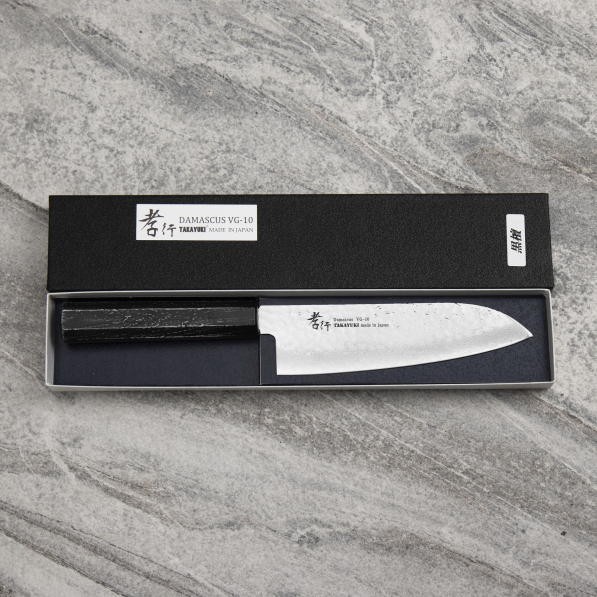 SAKAI TAKAYUKI Nanairo Ebony 17 cm - nóż japoński Santoku ze stali damasceńskiej