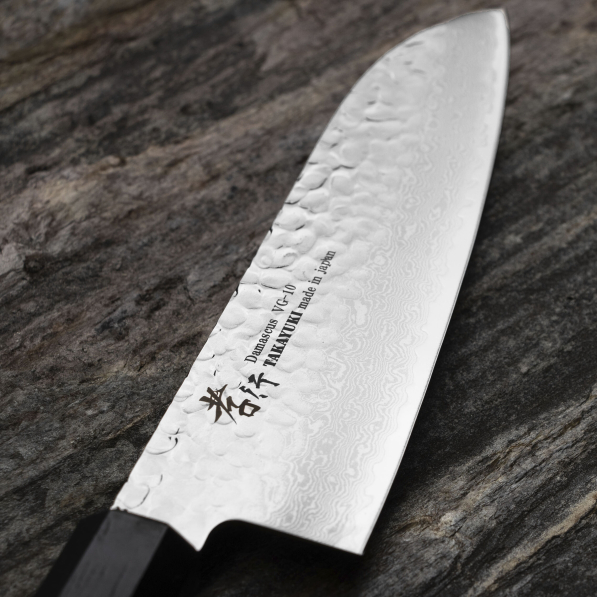SAKAI TAKAYUKI Nanairo Green 17 cm - nóż japoński Santoku ze stali damasceńskiej