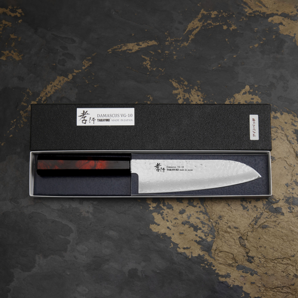 SAKAI TAKAYUKI Nanairo Wine 17 cm - nóż japoński Santoku ze stali damasceńskiej