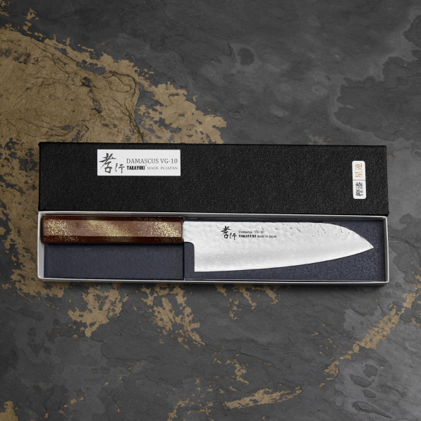 SAKAI TAKAYUKI Urushi Sairen 17 cm - nóż japoński Santoku ze stali damasceńskiej