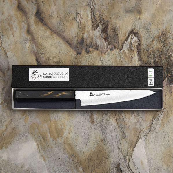 SAKAI TAKAYUKI Urushi Saiu 15 cm - japoński nóż kuchenny ze stali damasceńskiej