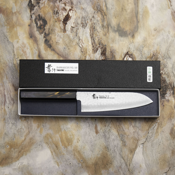 SAKAI TAKAYUKI Urushi Saiu 17 cm - nóż japoński Santoku ze stali damasceńskiej