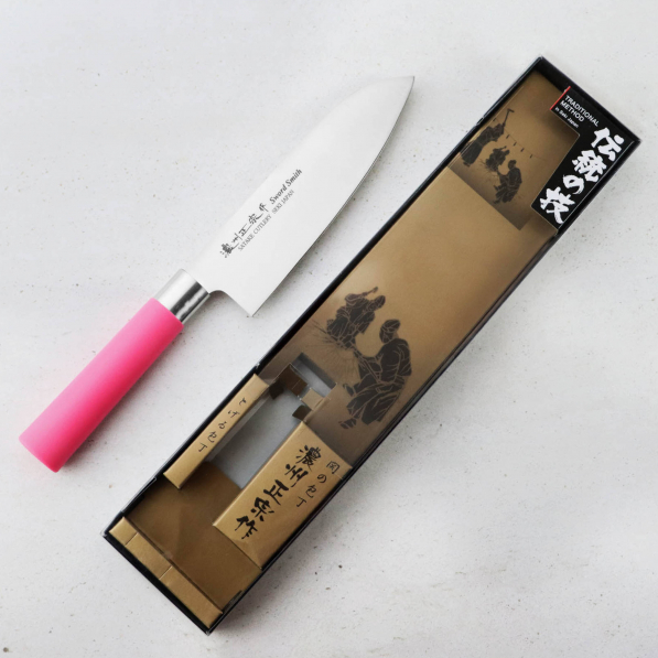 SATAKE Macaron Pink 17 cm - nóż Santoku ze stali nierdzewnej