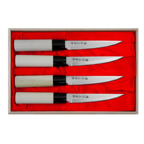 SATAKE Megumi 4 szt. jasnobrązowe - noże do steków ze stali nierdzewnej 