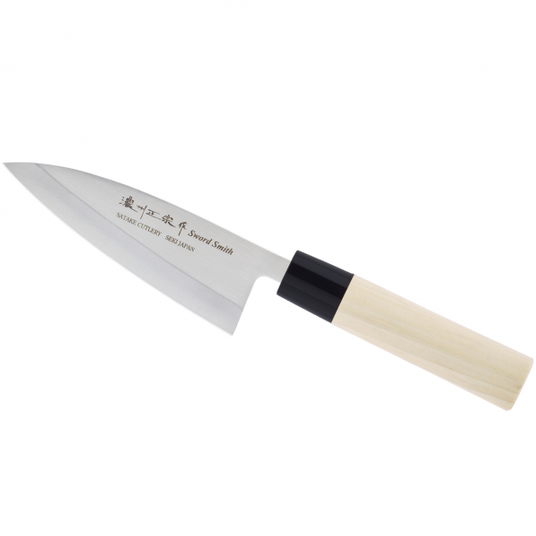 SATAKE S/D 15,5 cm jasnobrązowy - nóż leworęczny Deba ze stali nierdzewnej