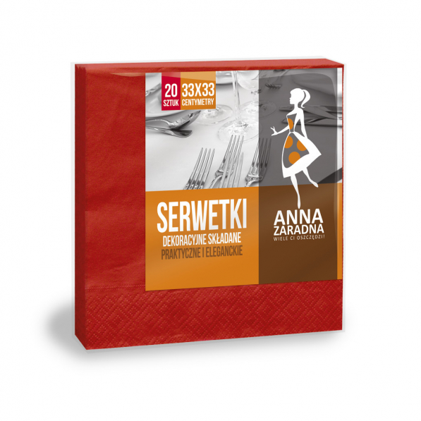 Serwetki papierowe dekoracyjne ANNA ZARADNA CZERWONE 33 x 33 cm 20 szt.