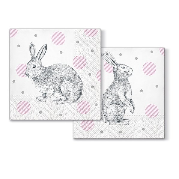 Serwetki papierowe wielkanocne PAW BUNNIES ON DOTS BIAŁE 20 szt.
