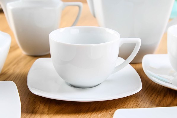 Serwis kawowy porcelanowy CERAMIKA TUŁOWICE KWADRAT NIEDEKOROWANY BIAŁY na 12 osób (39 el.)