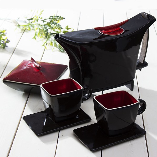 Serwis kawowy ceramiczny TWO PEOPLE KYO CZARNY dla 2 osób ( 6 el.)