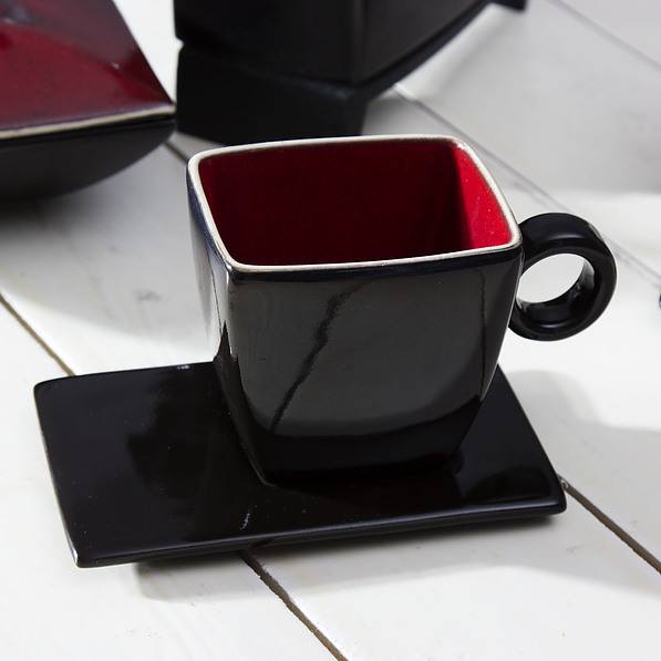 Serwis kawowy ceramiczny TWO PEOPLE KYO CZARNY dla 2 osób ( 6 el.)