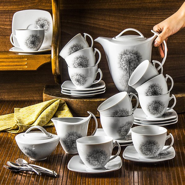 Serwis kawowy porcelanowy CHODZIEŻ dla FLORINA AKCENT DANDELION BIAŁY na 12 osób (27 el.)