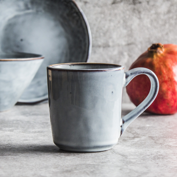 Serwis obiadowo - kawowy kamionkowy na 6 osób ORGANIC HAND MADE BŁĘKITNY 24 el.