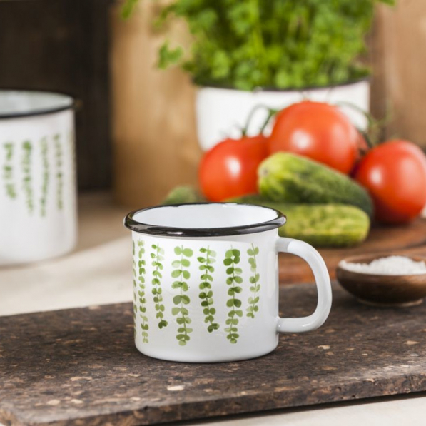 SILESIA RYBNIK Eukaliptus Mug 0,45 l biały - kubek emaliowany