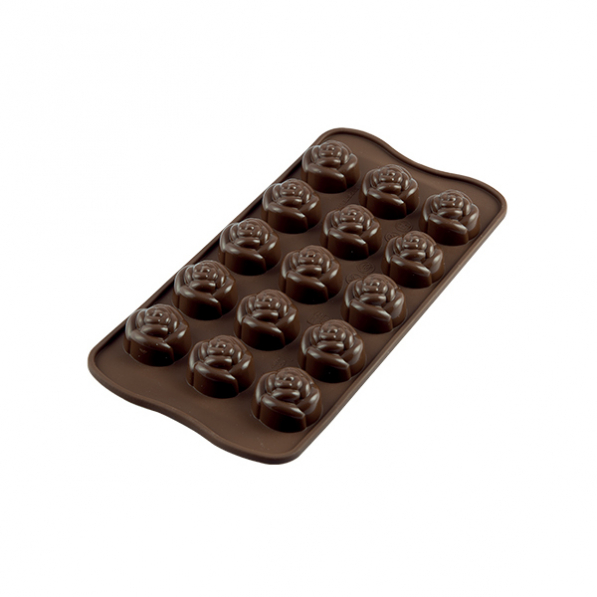 SILIKOMART Easy Choc Rose brązowa - forma do 15 czekoladek silikonowa