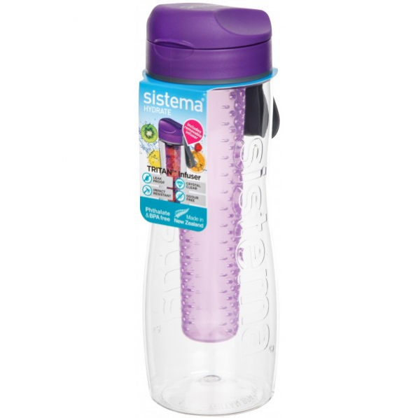 SISTEMA Hydrate Infuser Bottle 0,8 l fioletowa - butelka na wodę i napoje tritanowa z wkładem na owoce i lód