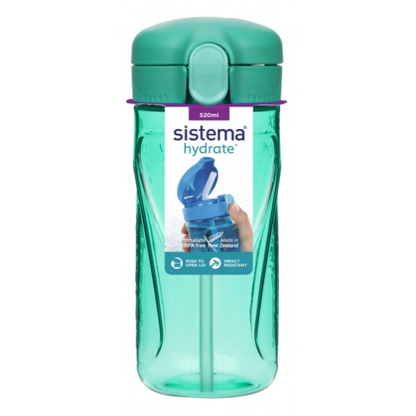 SISTEMA Hydrate Quick Flip Bottle 0,52 l miętowa - butelka na wodę i napoje dla dzieci tritanowa ze słomką