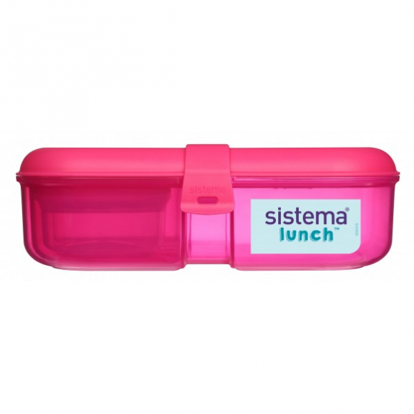 SISTEMA Lunch 1,1 l różowy - lunch box trzykomorowy z pojemnikiem na jogurt