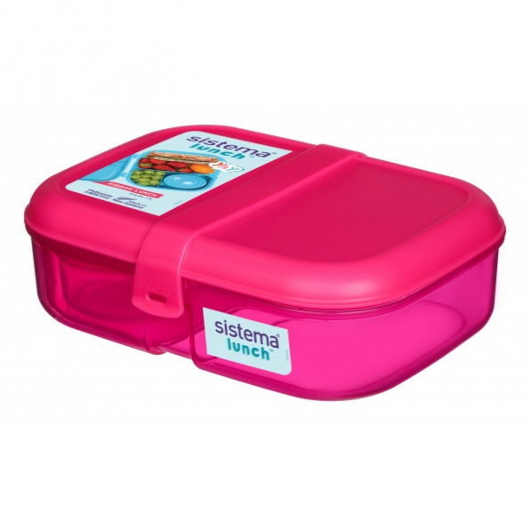SISTEMA Lunch 1,1 l różowy - lunch box trzykomorowy z pojemnikiem na jogurt