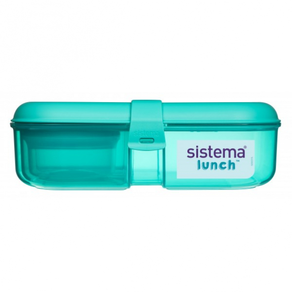 SISTEMA Ribbon Lunch 1,1 l zielony - lunch box trzykomorowy z pojemnikiem na jogurt