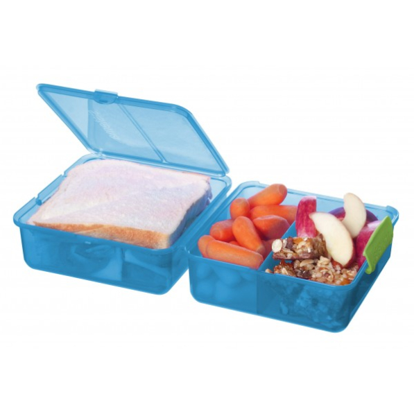 SISTEMA Lunch Cube 1,4 l niebieski - lunch box / śniadaniówka trzykomorowa plastikowa