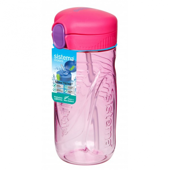 SISTEMA Hydrate Quick Flip Bottle 0,52 l różowa - butelka na wodę i napoje dla dzieci tritanowa ze słomką