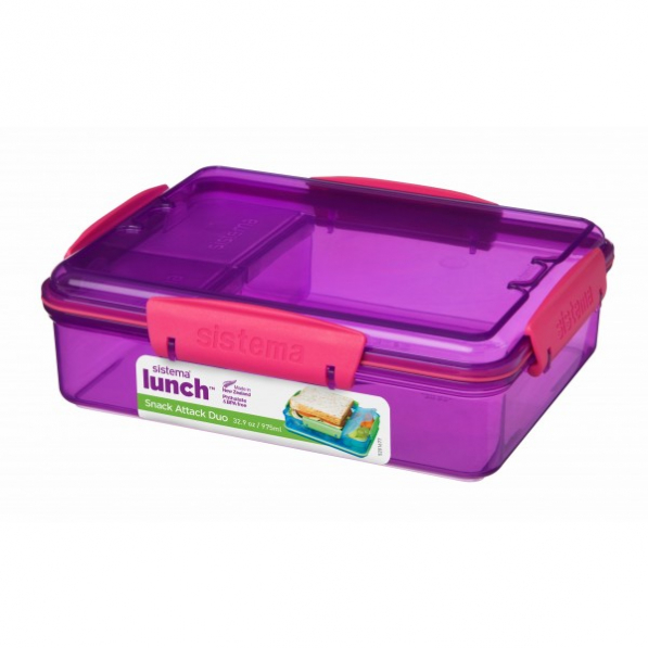 SISTEMA Snack Attack Duo 0,975 l fioletowy - lunch box / śniadaniówka plastikowa trzykomorowa