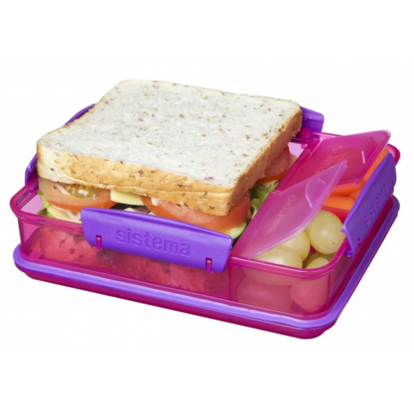 SISTEMA Snack Attack Duo 0,975 l różowy - lunch box / śniadaniówka plastikowa trzykomorowa