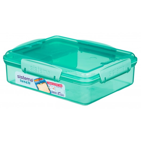 SISTEMA Snack Attack Duo 0,975 l zielony - lunch box / śniadaniówka plastikowa trzykomorowa