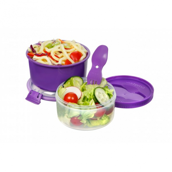 SISTEMA To Go LunchStack Round 0,96 l fioletowy - lunch box dwukomorowy z łyżeczką