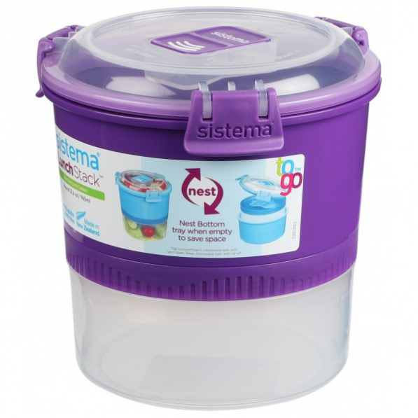 SISTEMA To Go LunchStack Round 0,96 l fioletowy - lunch box dwukomorowy z łyżeczką