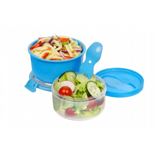 SISTEMA To Go LunchStack Round 0,96 l niebieski - lunch box dwukomorowy z łyżeczką