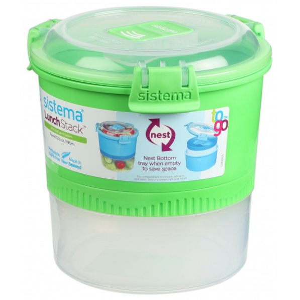 SISTEMA To Go LunchStack Round 0,96 l zielony - lunch box dwukomorowy z łyżeczką