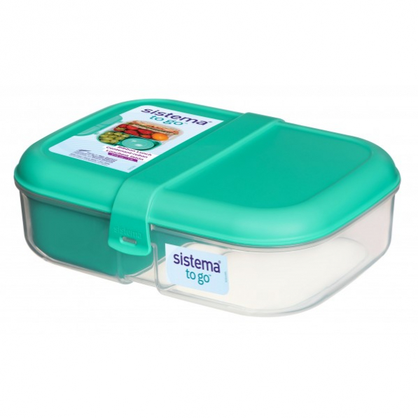 SISTEMA To Go Ribbon Lunch 1,1 l miętowy - lunch box trzykomorowy z pojemnikiem na jogurt