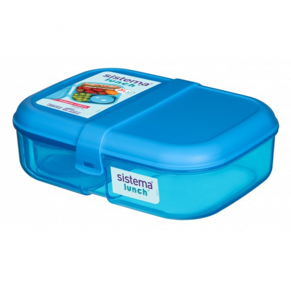 SISTEMA Ribbon Lunch 1,1 l niebieski - lunch box trzykomorowy z pojemnikiem na jogurt