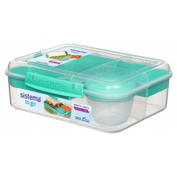 SISTEMA To Go Bento Lunch 1,65 l miętowy - lunch box trzykomorowy z pojemnikiem na jogurt