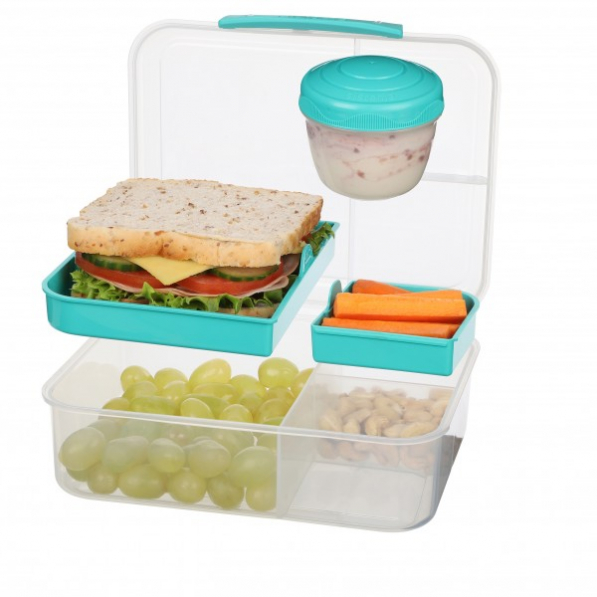 SISTEMA To Go Bento Lunch 1,65 l miętowy - lunch box trzykomorowy z pojemnikiem na jogurt