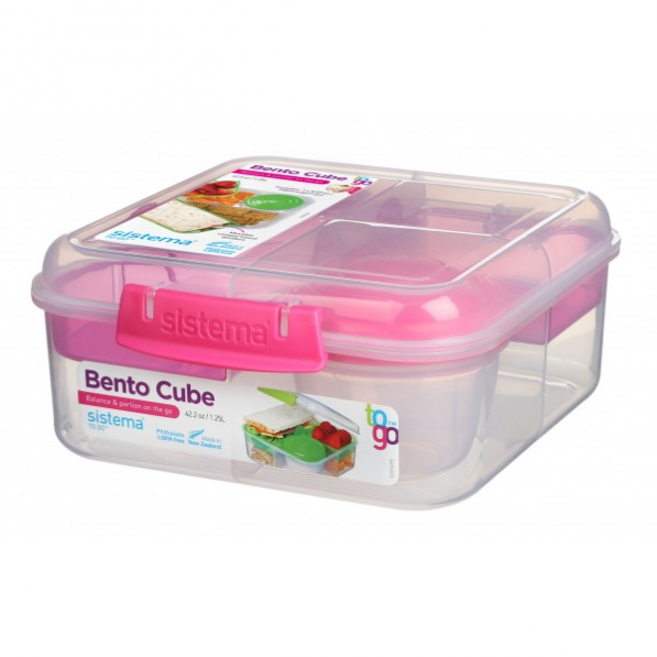 SISTEMA To Go Bento Cube 1,25 l - lunch box / śniadaniówka plastikowa z pojemnikiem na jogurt