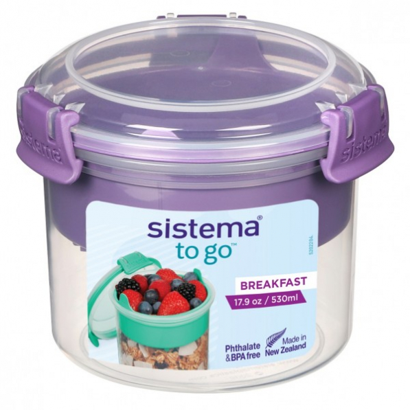 SISTEMA To Go Breakfast 0,53 l fioletowy - pojemnik na jogurt i musli plastikowy z łyżeczką