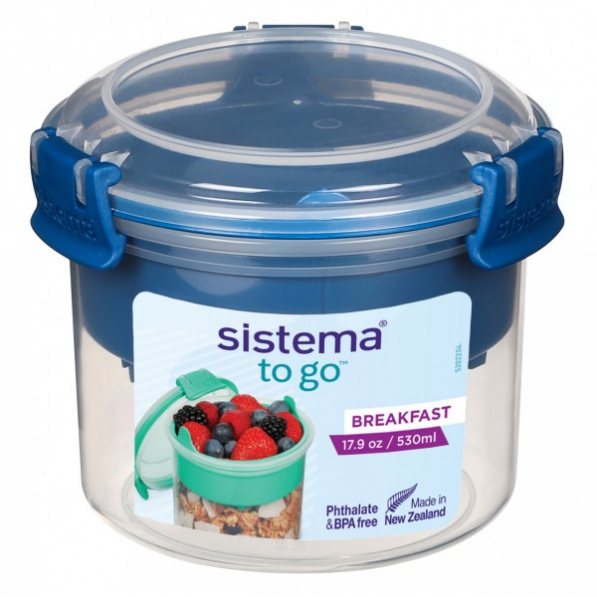 SISTEMA To Go Breakfast 0,53 l granatowy - pojemnik na jogurt i musli plastikowy z łyżeczką