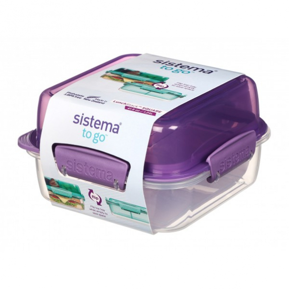 SISTEMA To Go LunchStack Square 1,24 l fioletowy - lunch box / śniadaniówka plastikowa trzykomorowa